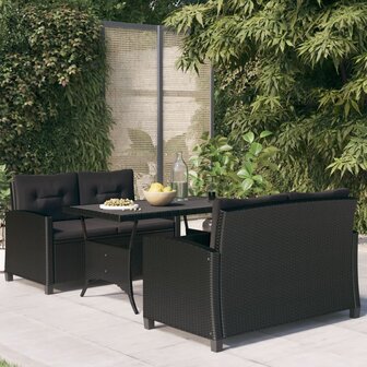 3-delige Tuinset met kussens poly rattan zwart