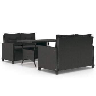 3-delige Tuinset met kussens poly rattan zwart