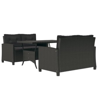 3-delige Tuinset met kussens poly rattan zwart