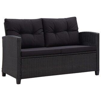 3-delige Tuinset met kussens poly rattan zwart