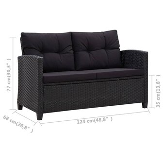 3-delige Tuinset met kussens poly rattan zwart
