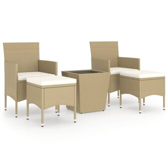 5-delige Bistroset poly rattan en gehard glas beige