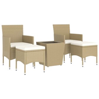 5-delige Bistroset poly rattan en gehard glas beige