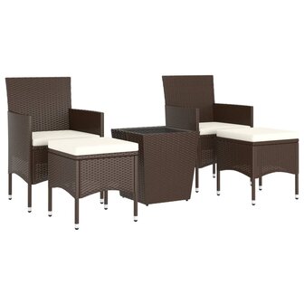 5-delige Bistroset poly rattan en gehard glas bruin