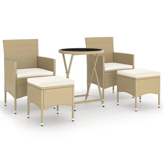 5-delige Bistroset poly rattan en gehard glas beige