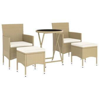 5-delige Bistroset poly rattan en gehard glas beige