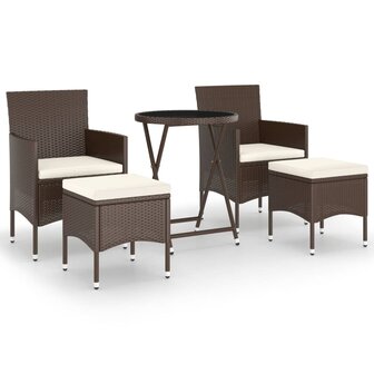 5-delige Bistroset poly rattan en gehard glas bruin