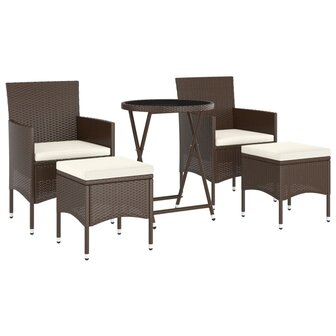 5-delige Bistroset poly rattan en gehard glas bruin