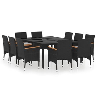 11-delige Tuinset poly rattan zwart