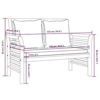 5-delige Loungeset met kussens massief acaciahout