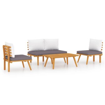 4-delige Loungeset met kussens massief acaciahout