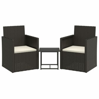 3-delige Loungeset met kussens poly rattan zwart