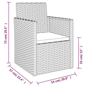 3-delige Loungeset met kussens poly rattan zwart