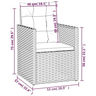 3-delige Loungeset met kussens poly rattan zwart