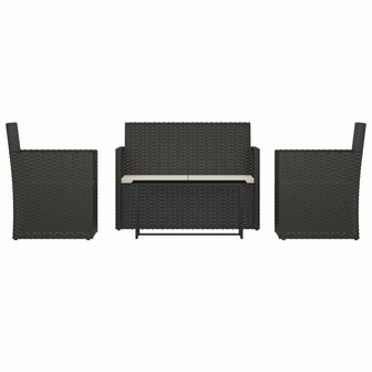 4-delige Loungeset met kussens poly rattan zwart