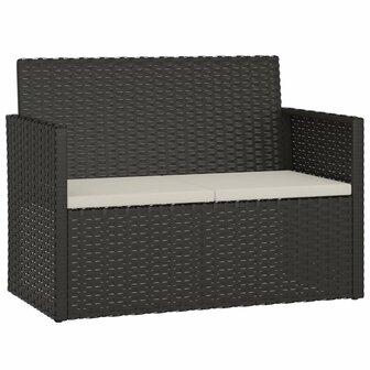4-delige Loungeset met kussens poly rattan zwart