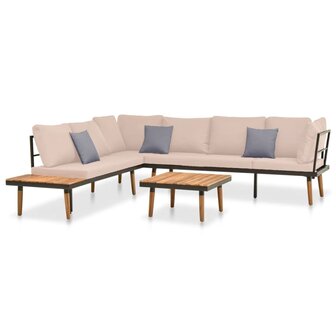 4-delige Loungeset met kussens massief acaciahout