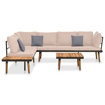 4-delige Loungeset met kussens massief acaciahout