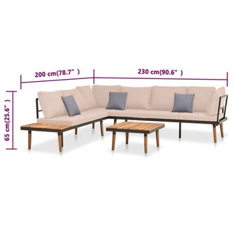 4-delige Loungeset met kussens massief acaciahout