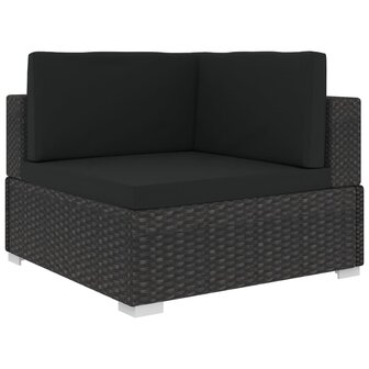 6-delige Loungeset met kussens poly rattan zwart