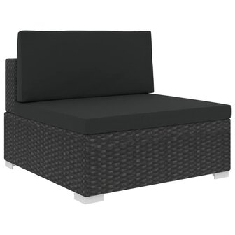 6-delige Loungeset met kussens poly rattan zwart