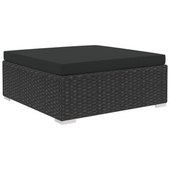 6-delige Loungeset met kussens poly rattan zwart