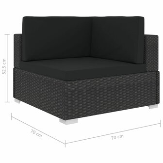6-delige Loungeset met kussens poly rattan zwart