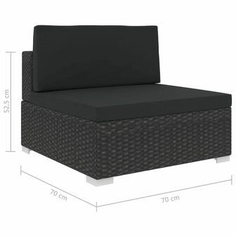 6-delige Loungeset met kussens poly rattan zwart