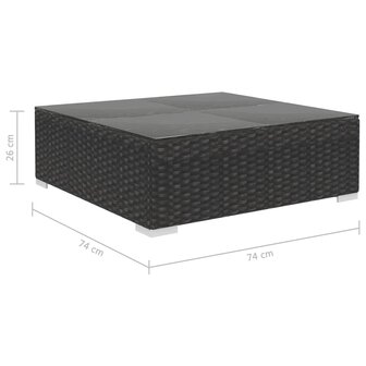 6-delige Loungeset met kussens poly rattan zwart
