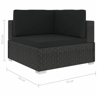 5-delige Loungeset met kussens poly rattan zwart
