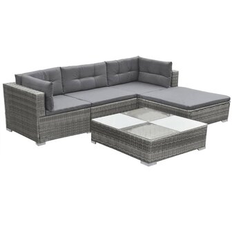5-delige Loungeset met kussens poly rattan grijs