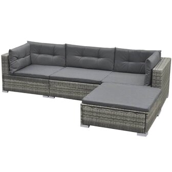 5-delige Loungeset met kussens poly rattan grijs