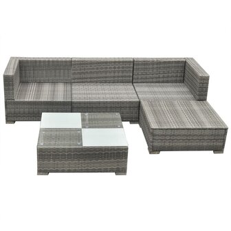 5-delige Loungeset met kussens poly rattan grijs