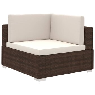 8-delige Loungeset met kussens poly rattan bruin