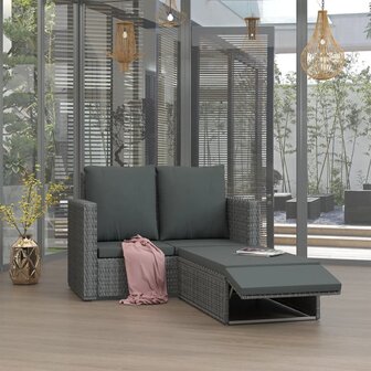 2-delige Loungeset met kussens poly rattan grijs