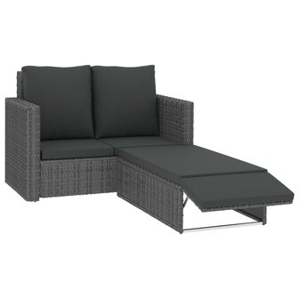2-delige Loungeset met kussens poly rattan grijs