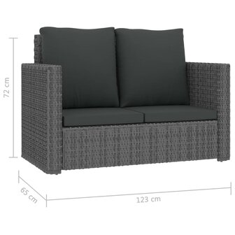 2-delige Loungeset met kussens poly rattan grijs