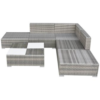 6-delige Loungeset met kussens poly rattan grijs