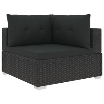 6-delige Loungeset met kussens poly rattan zwart