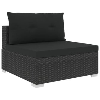 6-delige Loungeset met kussens poly rattan zwart