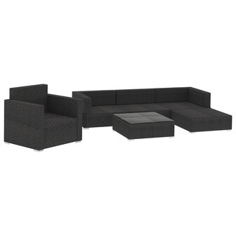 6-delige Loungeset met kussens poly rattan zwart
