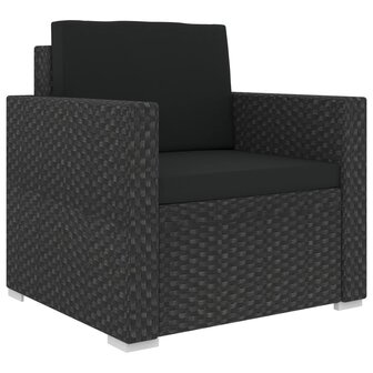 6-delige Loungeset met kussens poly rattan zwart