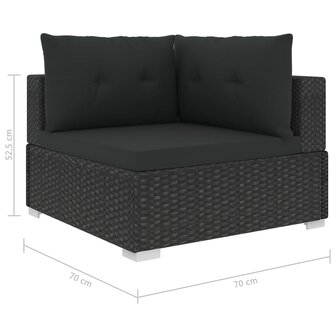 6-delige Loungeset met kussens poly rattan zwart