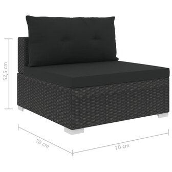 6-delige Loungeset met kussens poly rattan zwart