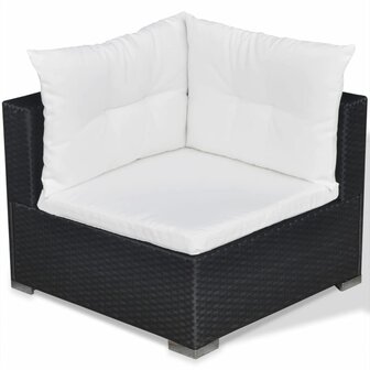 5-delige Loungeset met kussens poly rattan zwart