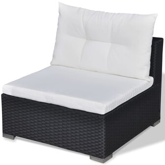 5-delige Loungeset met kussens poly rattan zwart