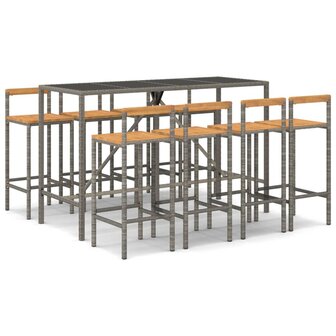 9-delige Tuinbarset poly rattan en massief acaciahout grijs