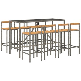 9-delige Tuinbarset poly rattan en massief acaciahout grijs