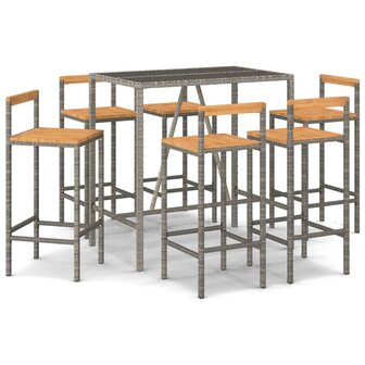 7-delige Tuinbarset poly rattan en massief acaciahout grijs
