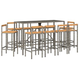 11-delige Tuinbarset poly rattan en massief acaciahout grijs